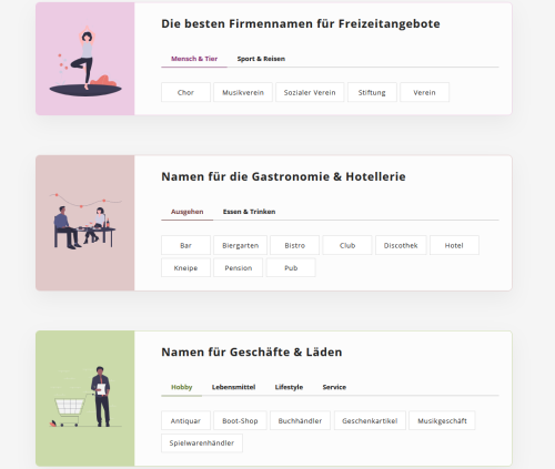 Namensgeneratoren für verschiedene Branchen und Berufe